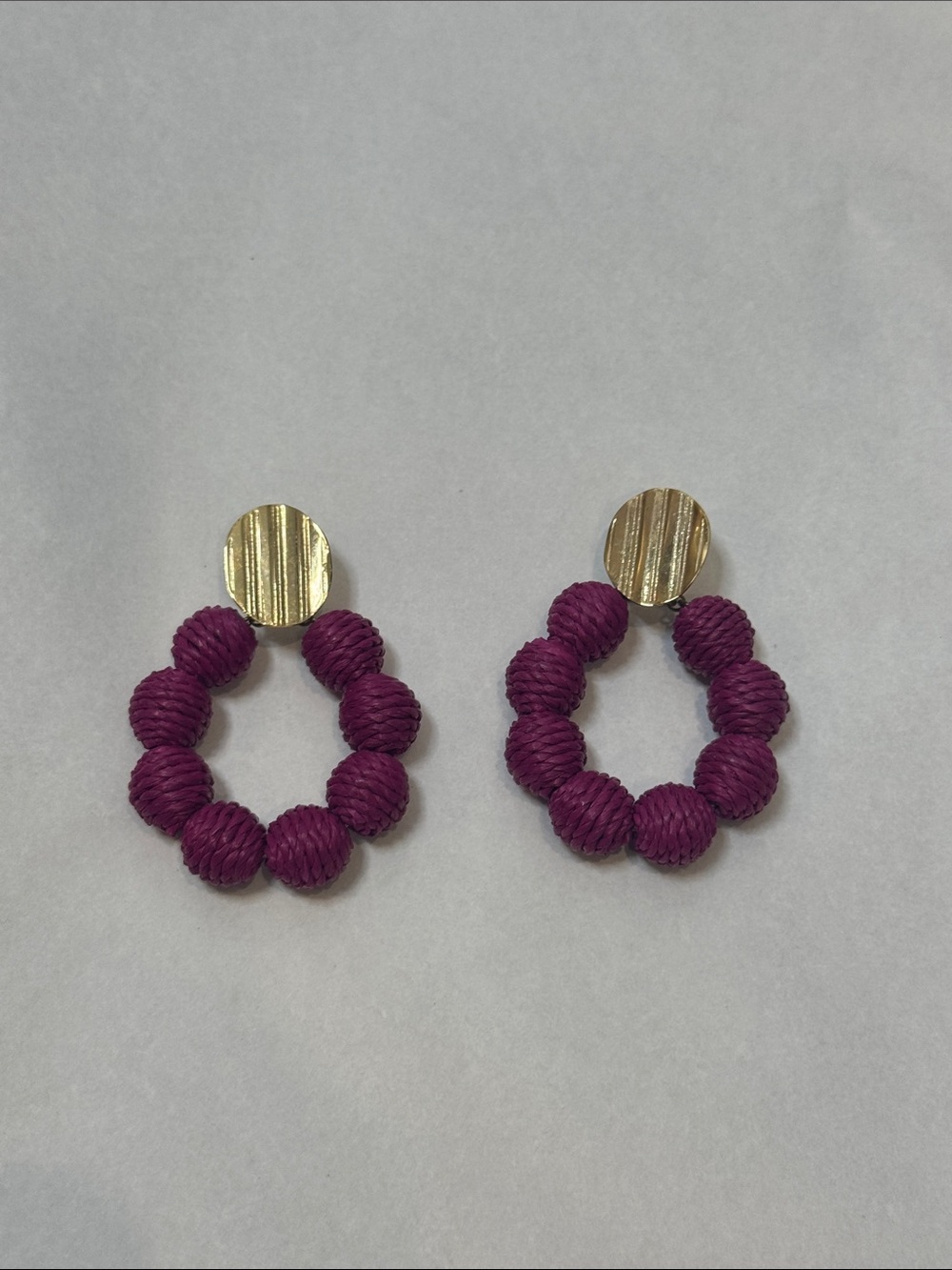 Anthropologie Magenta Beaded Hoop Earrings with Textured Gold Studs KG
